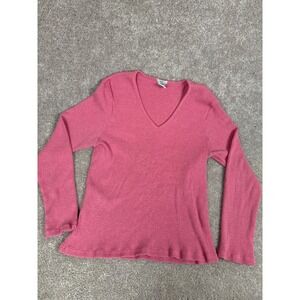 Old Navy Pink Ribbed Knit V-Neck Long Sleeve Easy Fit Cotton Top Womens XL